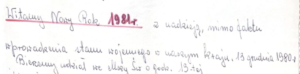 Wzmianka z kroniki o trwającym stanie wojennym, 1981 r.