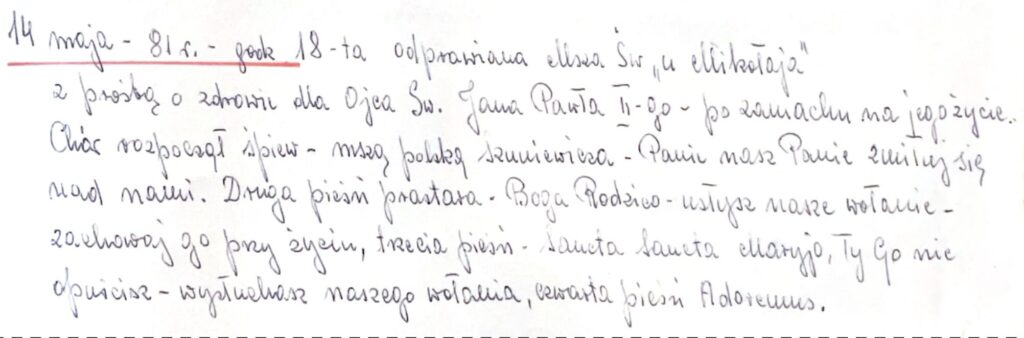 Notatka z kroniki po zamachu na Jana Pawła II