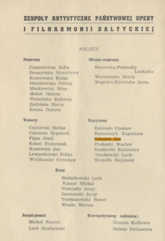 Program opery Don Juan W.A. Mozarta w wykonaniu chóru i orkiestry Opery Bałtyckiej w Gdańsku – z udziałem osób z Chóru św. Mikołaja, 1959 r.