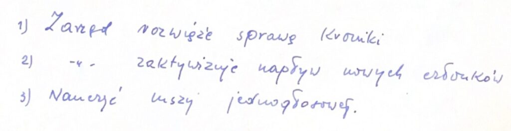 Notatka z kroniki nt. planu działania na najbliższy czas. Prawdopodobnie rok 1971